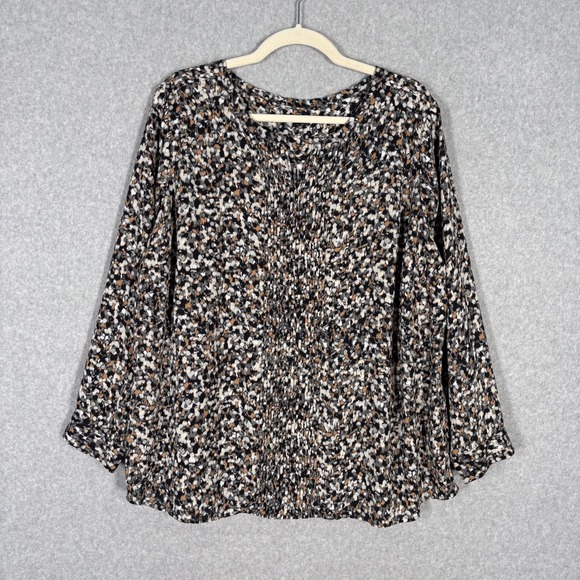 Talbots Tops - Talbots Blouse 2XP Pintuck Popover Watercolor Neutral Maximalist Abstract Artsy